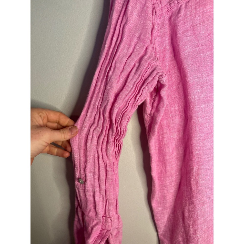 Sigrid Olsen Pink 100% Linen Button Front Shirt Coastal Size Large - Picture 5 of 5